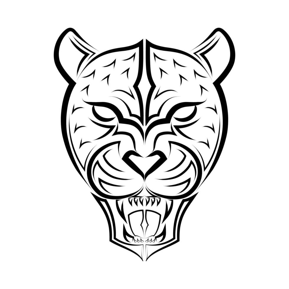 Black and white line art of Roaring Leopard head. Good use for symbol, mascot, icon, avatar, tattoo, T Shirt design, logo or any design you want. vector