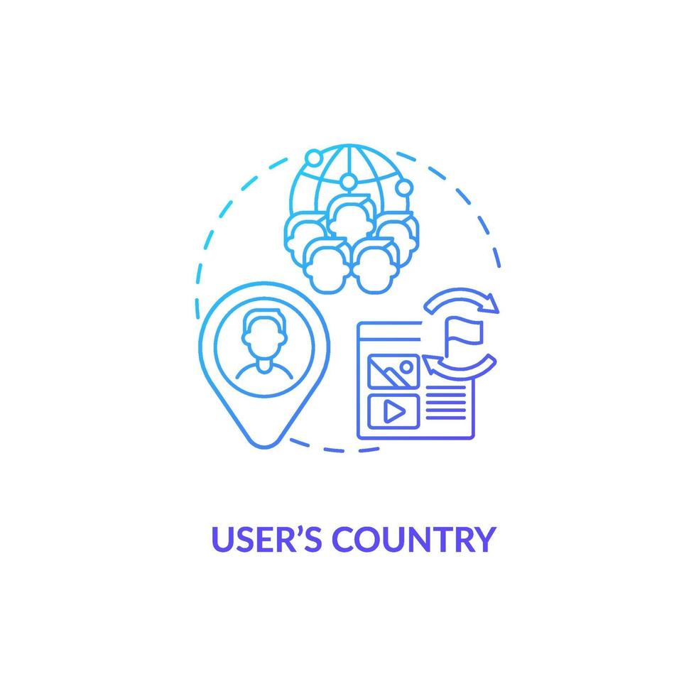 icono de concepto de degradado azul de país de usuario vector