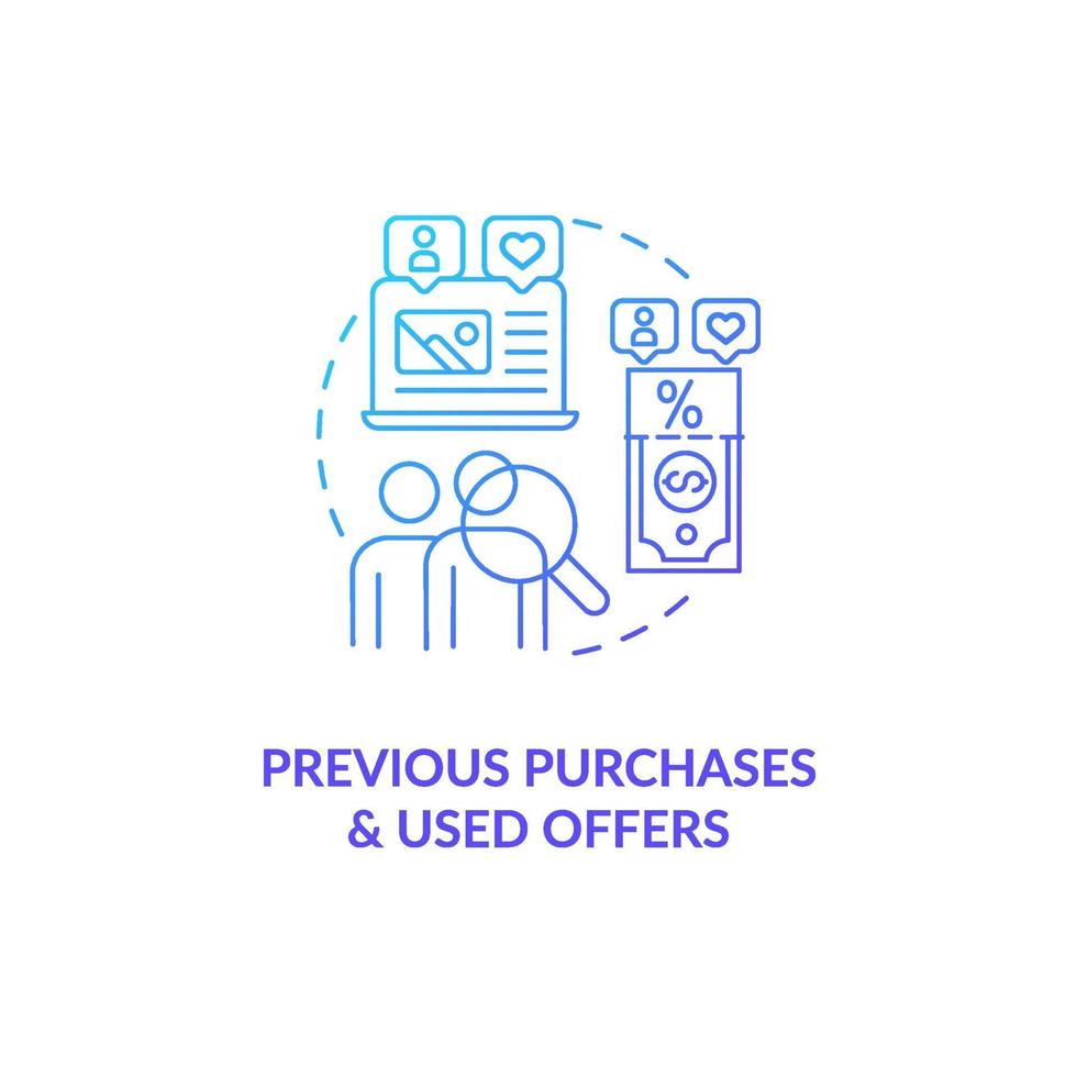 Previous purchases and used offers blue gradient concept icon vector