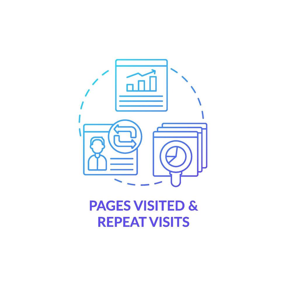 Page visited and repeated visit blue gradient concept icon vector