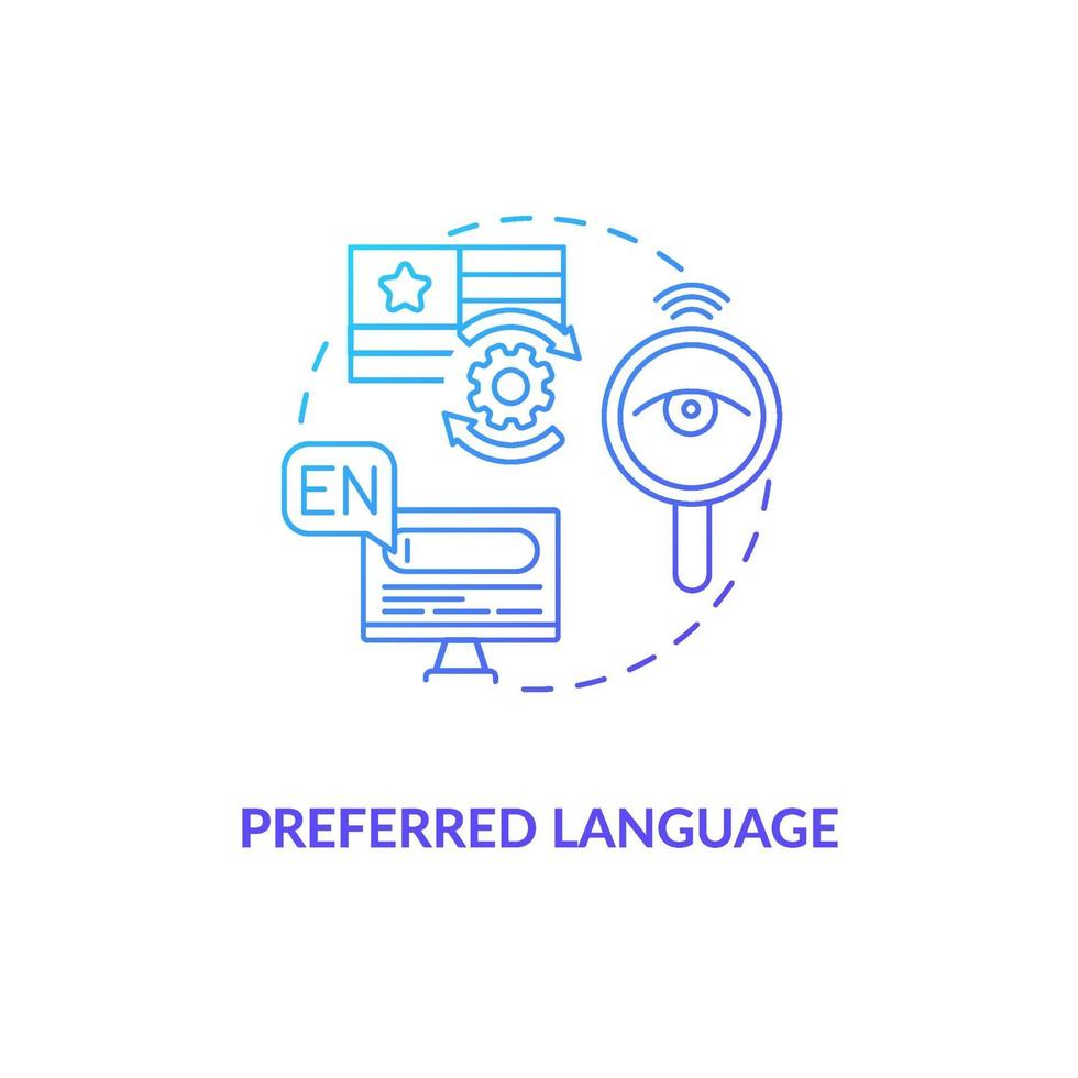 icono de concepto de degradado azul de idioma preferido vector