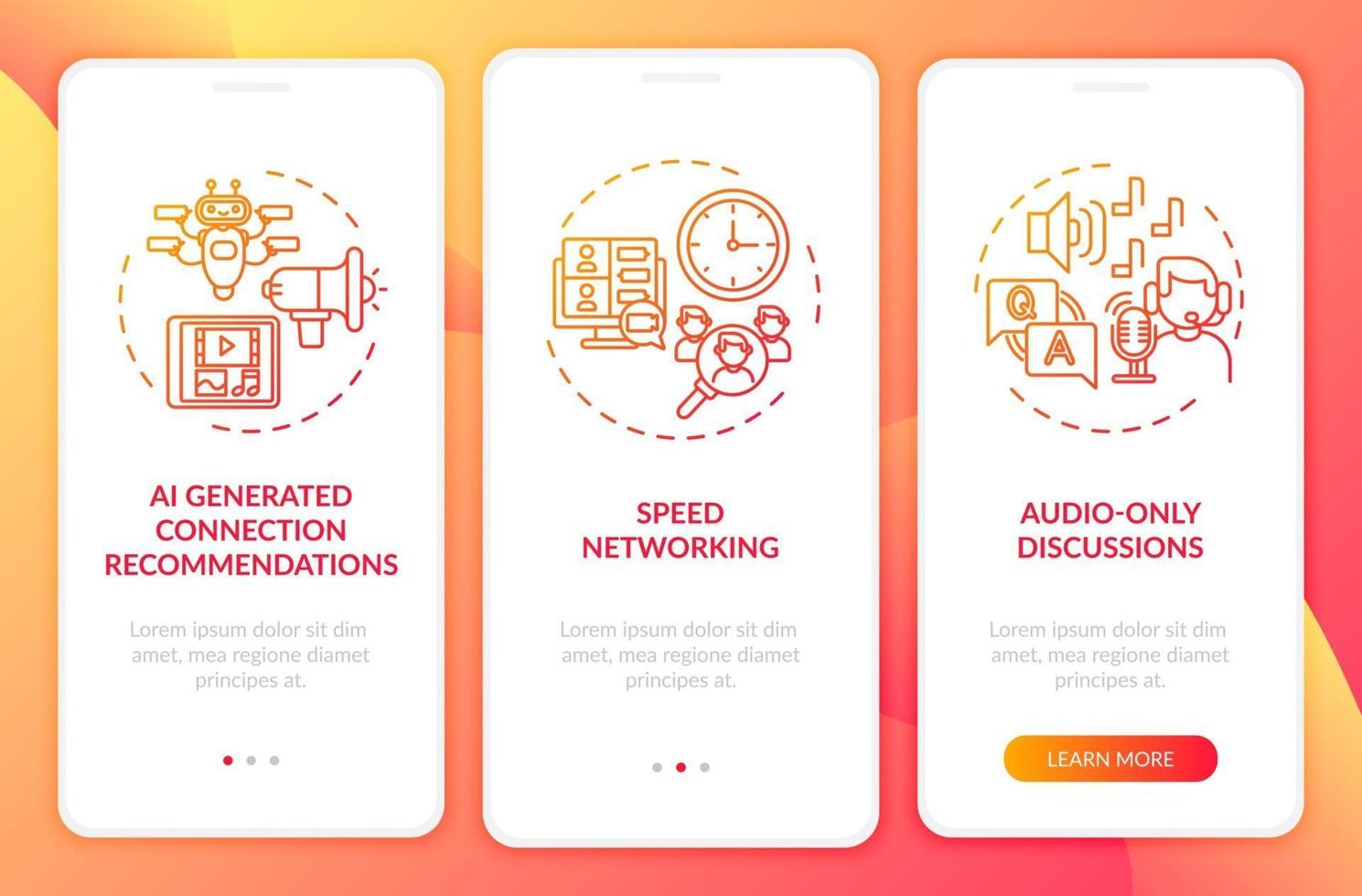 Online events for networking onboarding mobile app page screen with concepts vector
