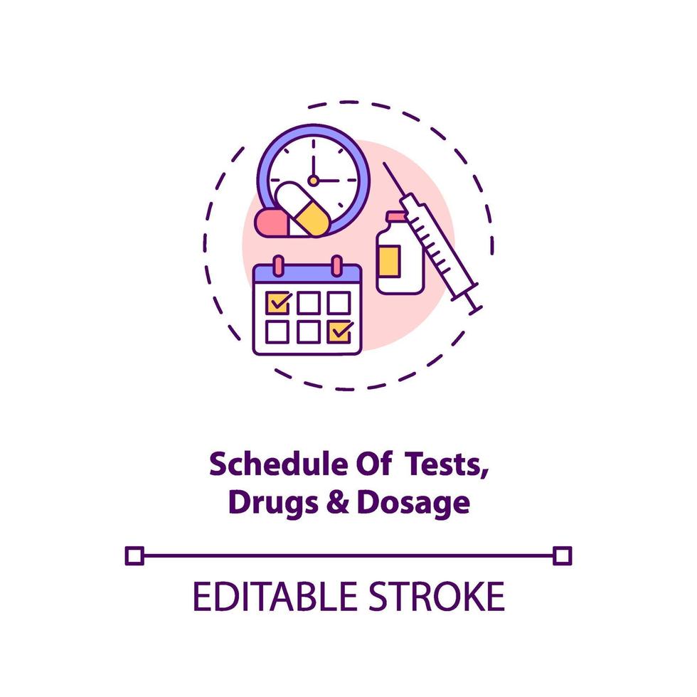 Tests, drugs and dosage schedule concept icon vector