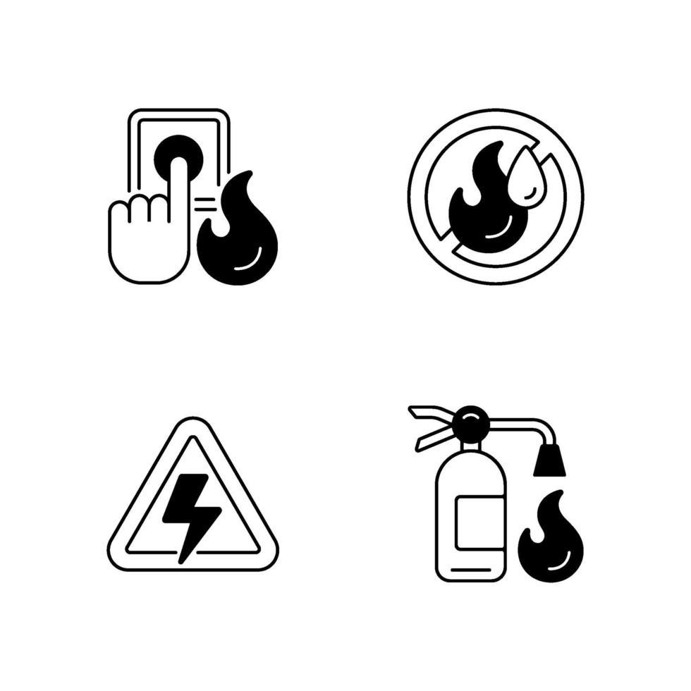 Fire hazards instructions black linear icons set 2283331 Vector Art at