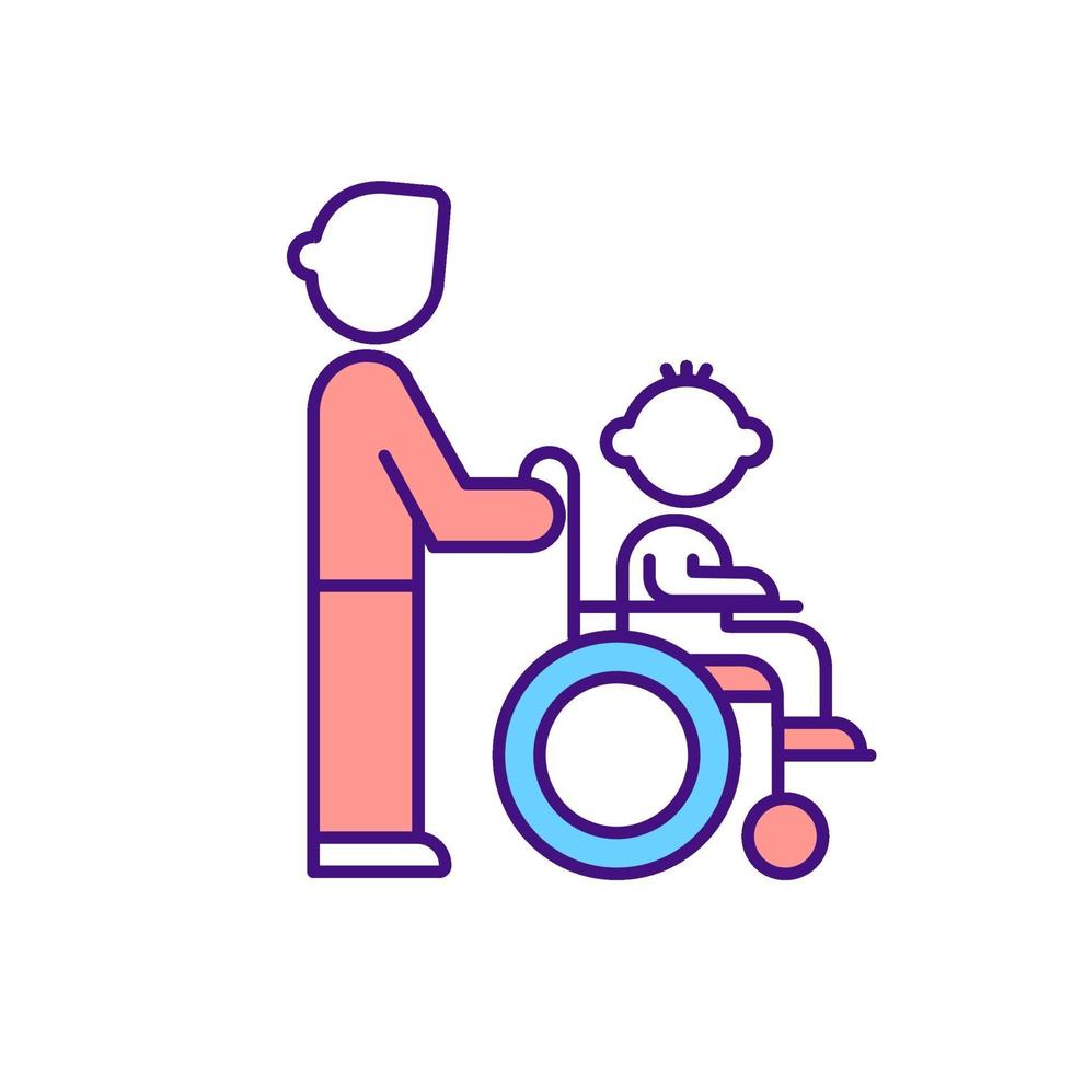Caregiver support for disabled child RGB color icon vector