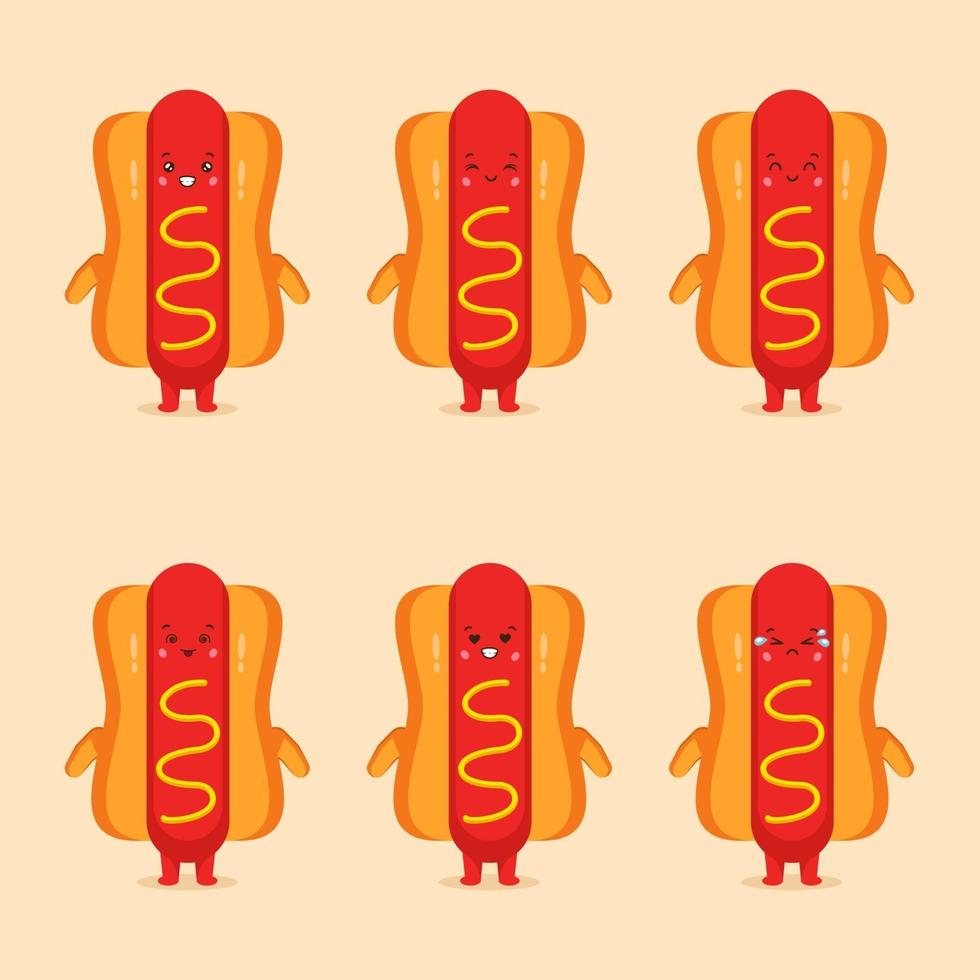 Cute Hotdog with Various Expression vector
