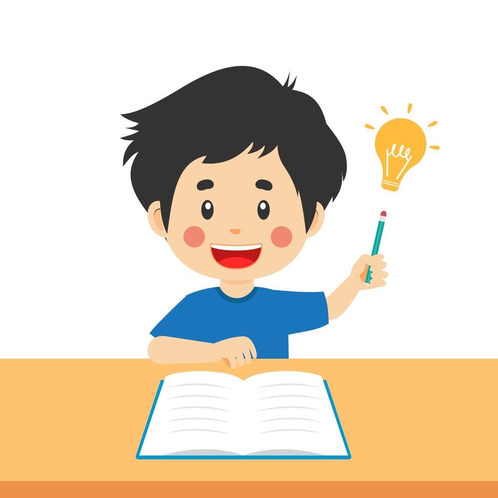 Cute Kid Boy Study Hard Think vector