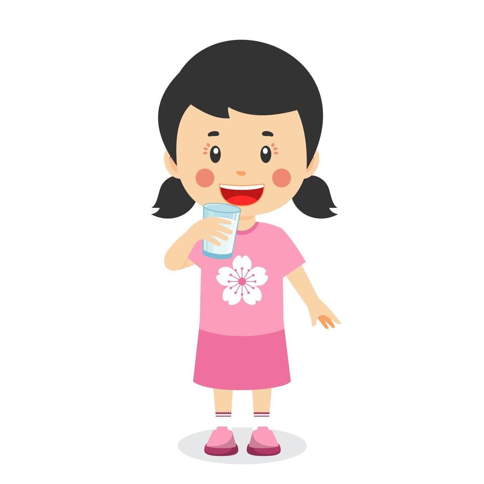 Happy Kid Girl Drinks Milk vector