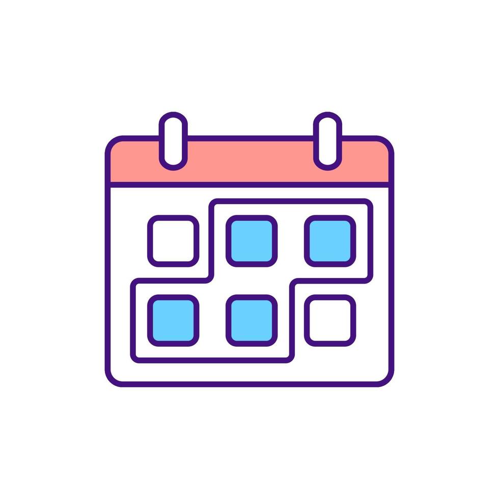 período marcado en el calendario icono de color rgb vector