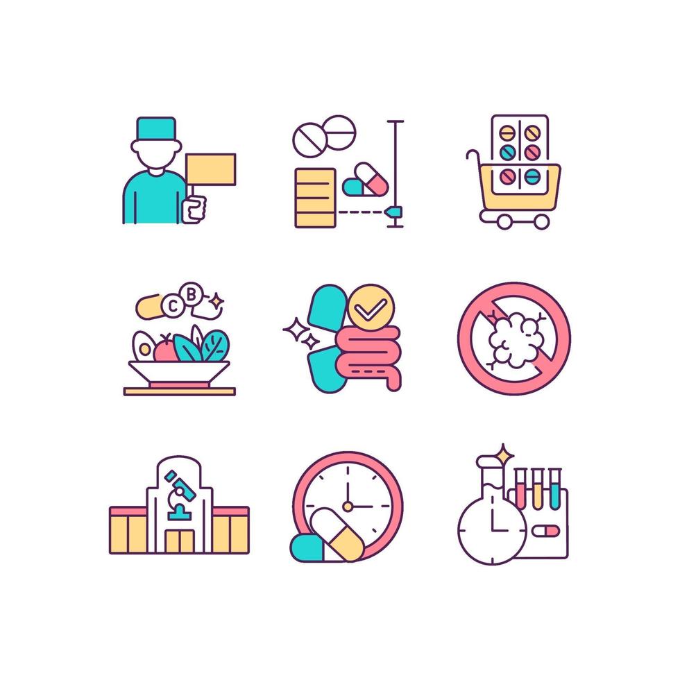 Clinical drugs trial RGB color icons set vector