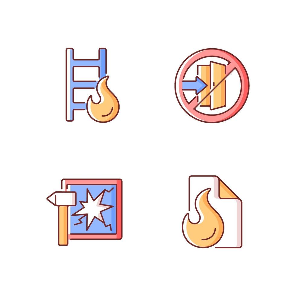 Fire safety regulations RGB color icons set vector