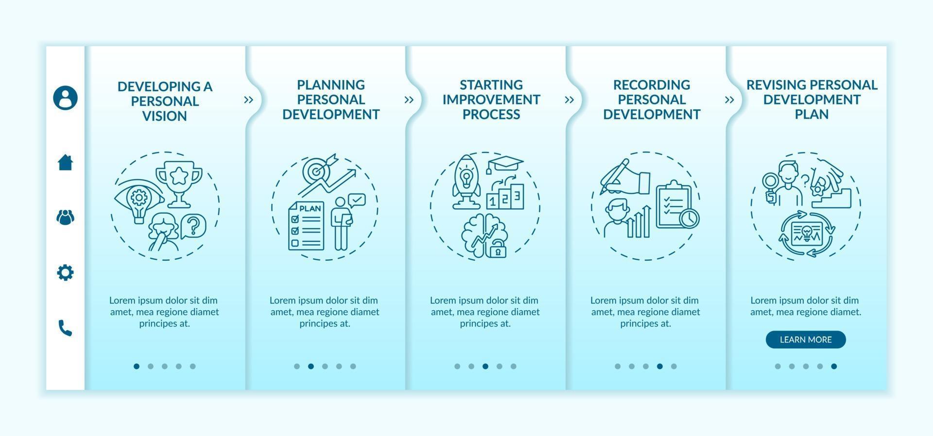 Personal development steps onboarding vector template