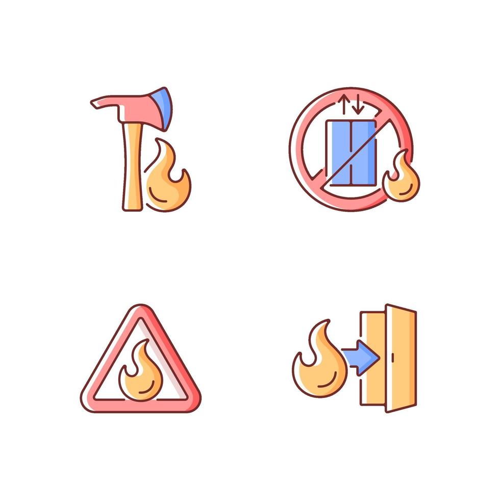 Workplace fire safety RGB color icons set vector