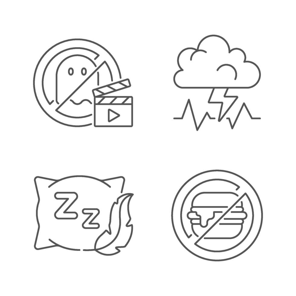 Causes for bad sleep linear icons set vector