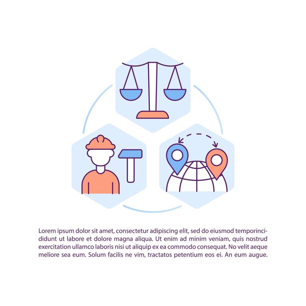 Legal migration for work concept line icons with text vector