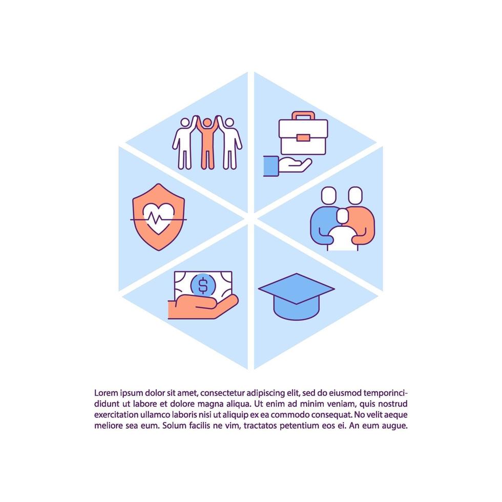 Social support for immigrants concept line icons with text vector