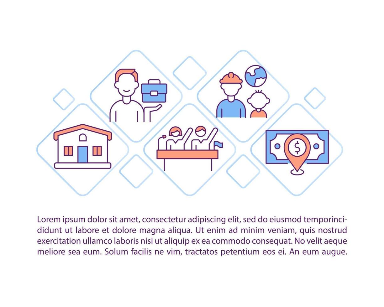 igualdad para los trabajadores inmigrantes iconos de línea de concepto con texto vector