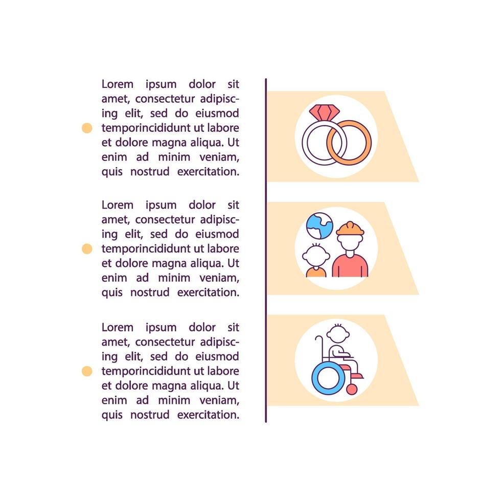 Migrant family needs support concept line icons with text vector