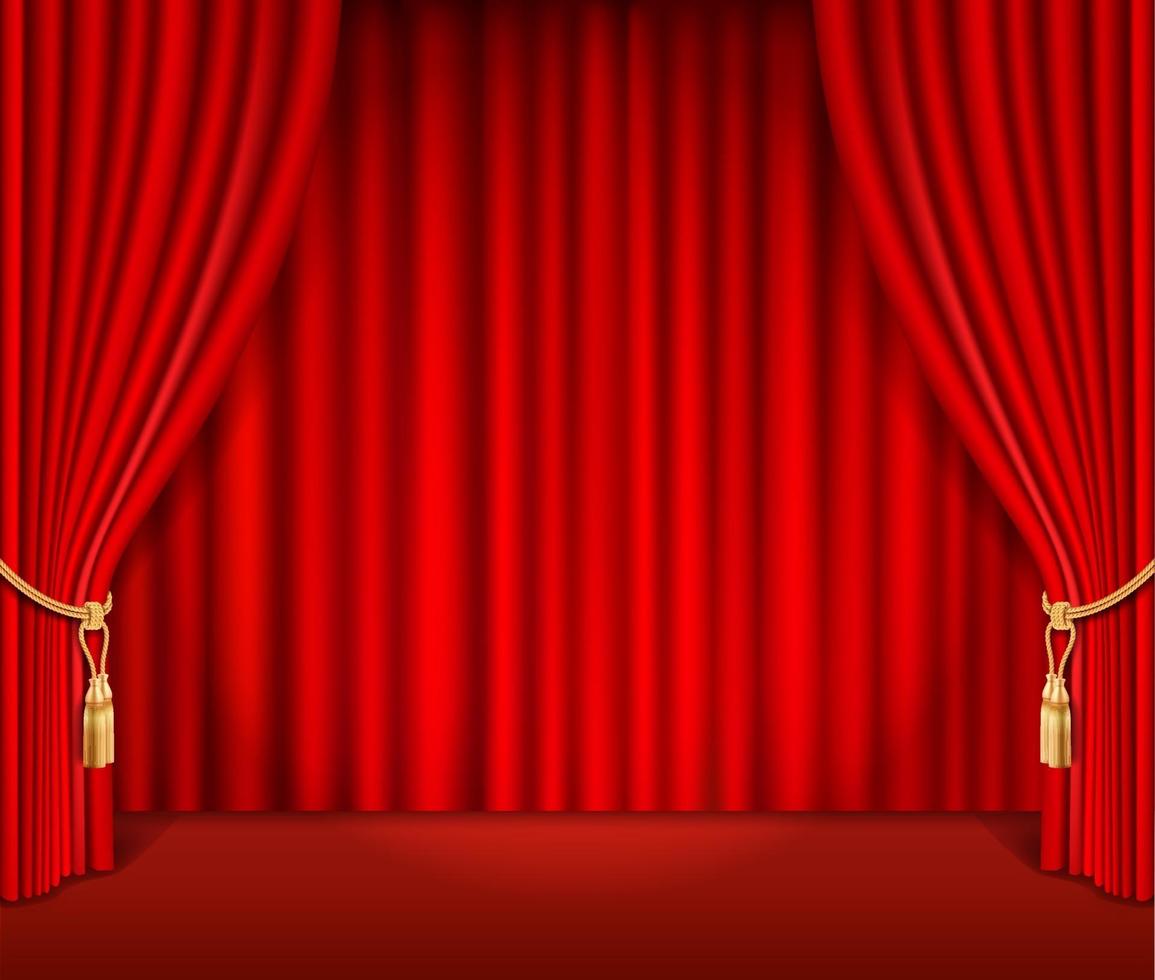 Red theatrical curtain background vector illustration.