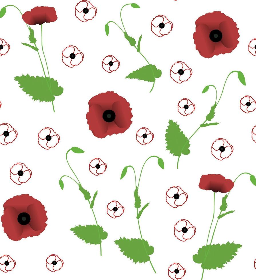 Poppy seamless pattern. Perfect for wallpaper, wrapping paper, background or fabric. Vector illustration.