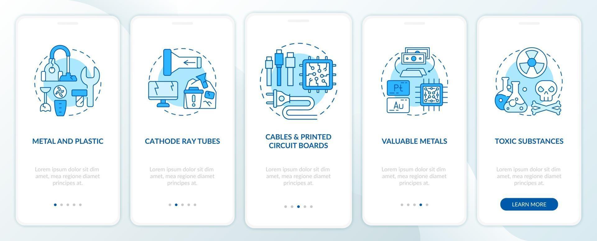 E-trash parts onboarding mobile app page screen with concepts vector