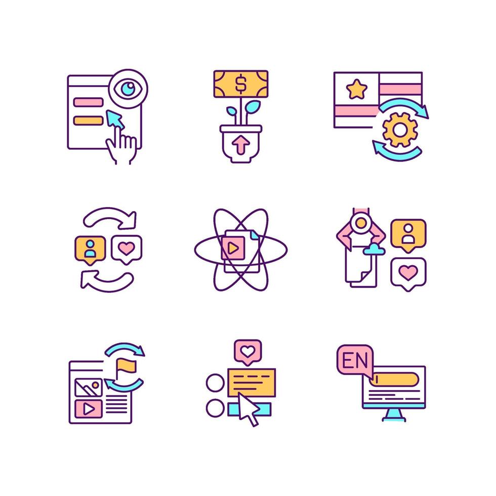 Smart content RGB color icons set vector