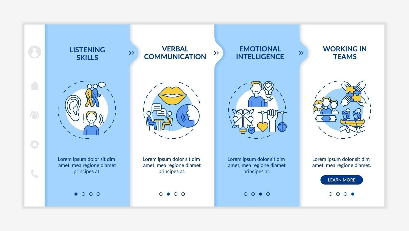 Interpersonal skill self assessment types onboarding vector template