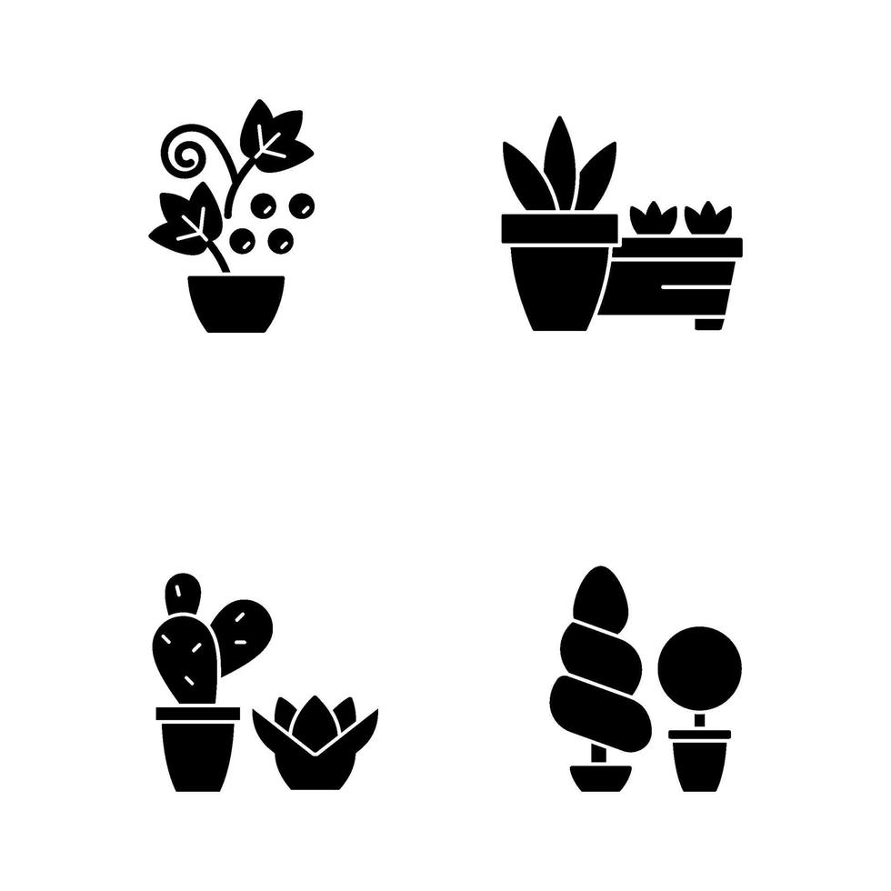 Gardening store categories black glyph icons set on white space vector