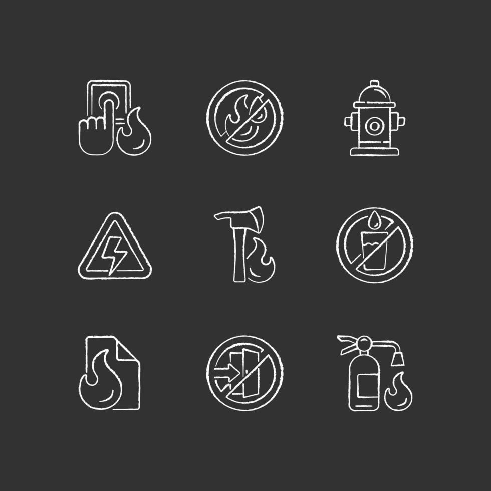 Fire emergency chalk white icons set on black background vector