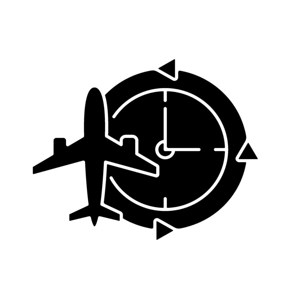 Jet lag black glyph icon vector