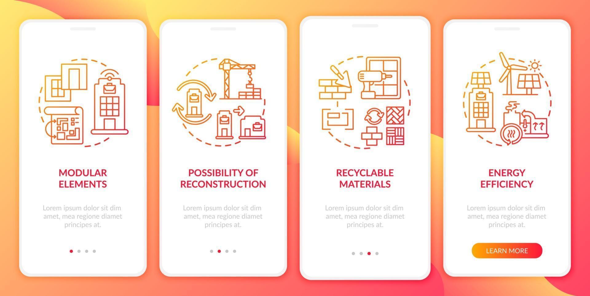 Future workplace building onboarding mobile app page screen with concepts vector