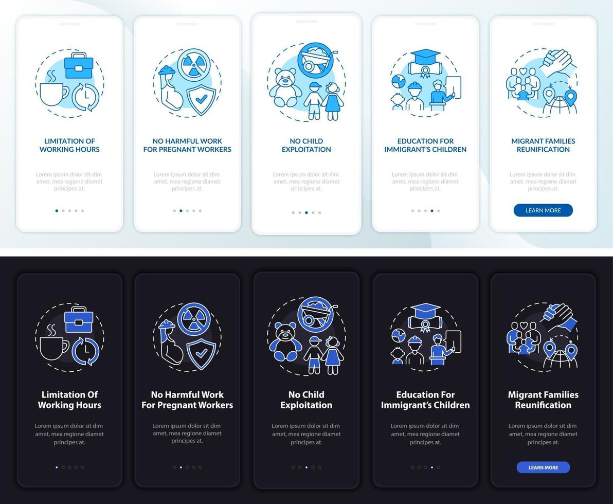 Migrant workers onboarding mobile app page screen with concepts vector