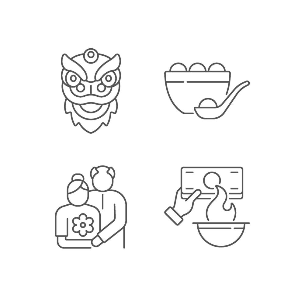 China national holidays linear icons set vector