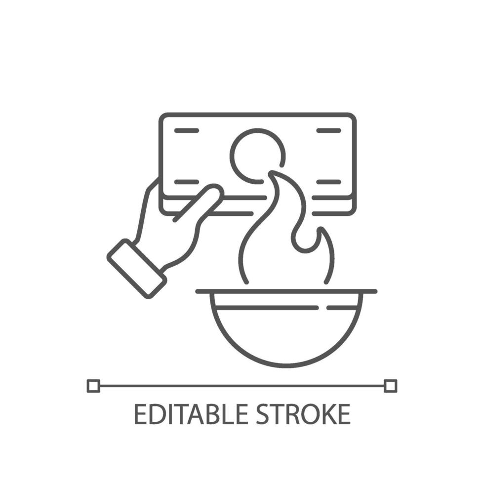 Burning money linear icon vector