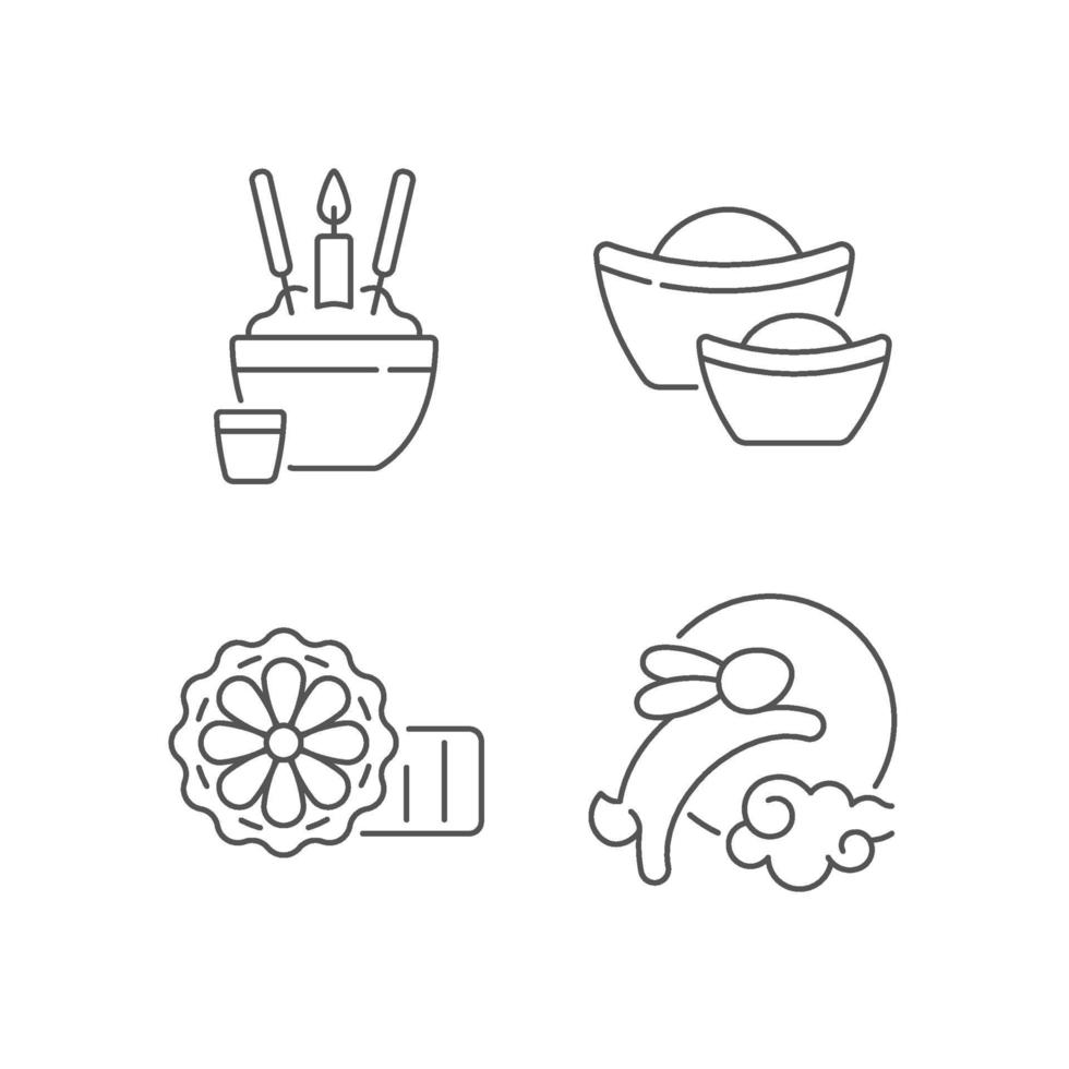 China national holidays linear icons set vector