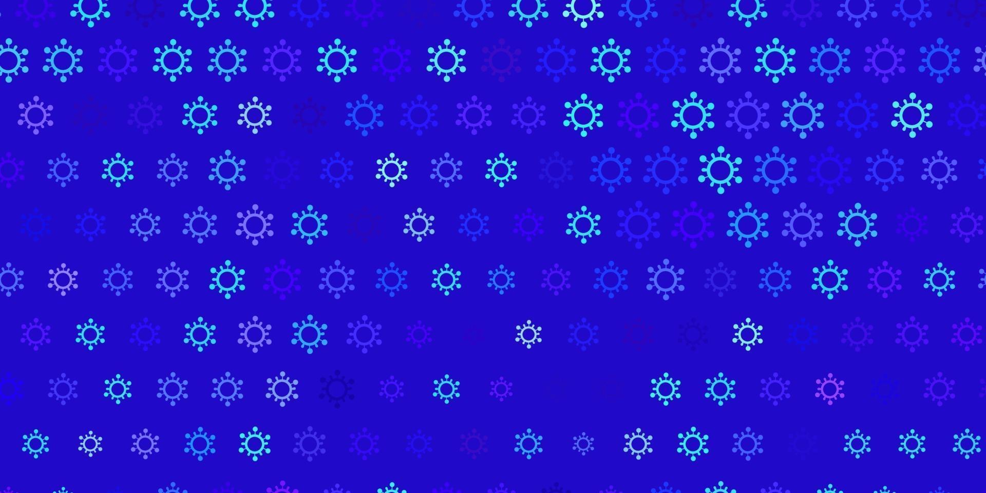Dark pink, blue vector background with covid-19 symbols.