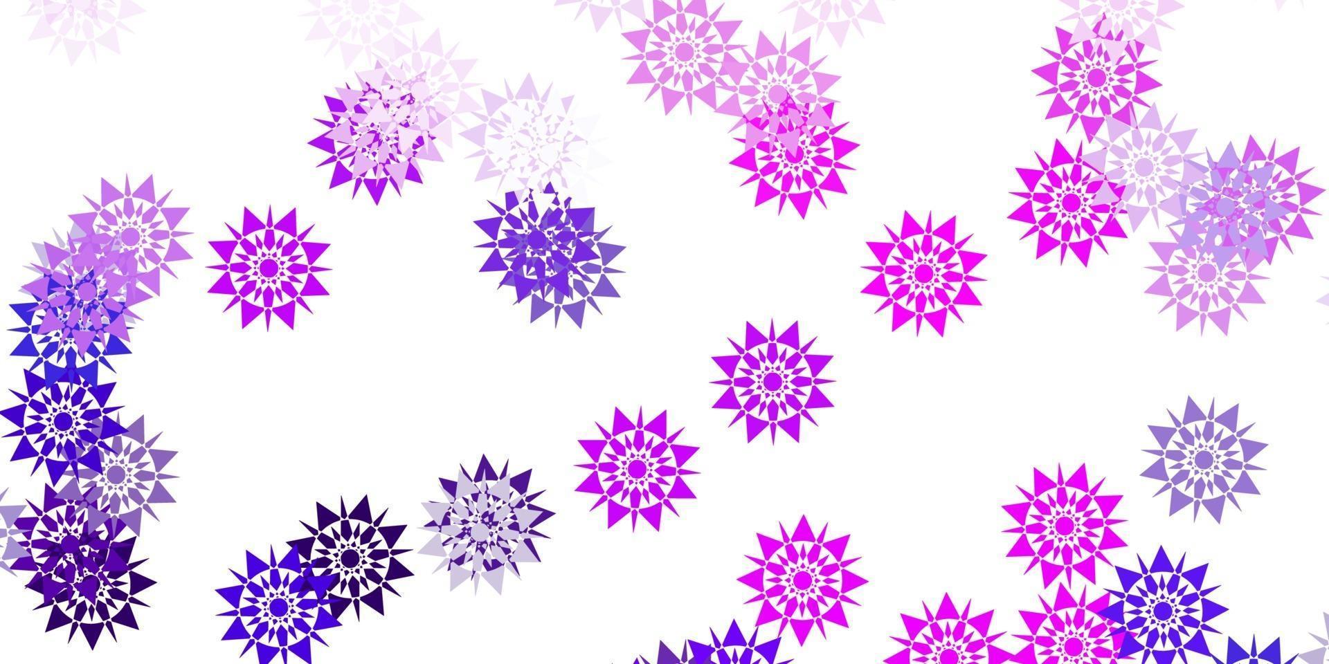 Fondo de vector violeta, rosa claro con copos de nieve de Navidad.