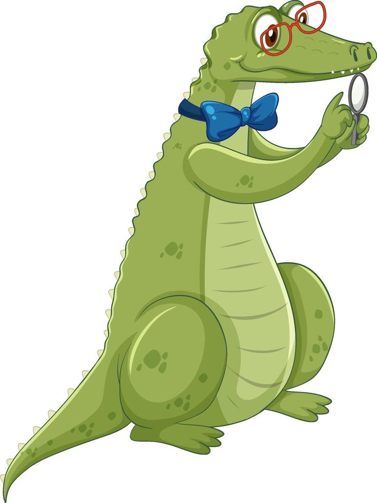 Nerdy crocodile cartoon character isolated on white background vector