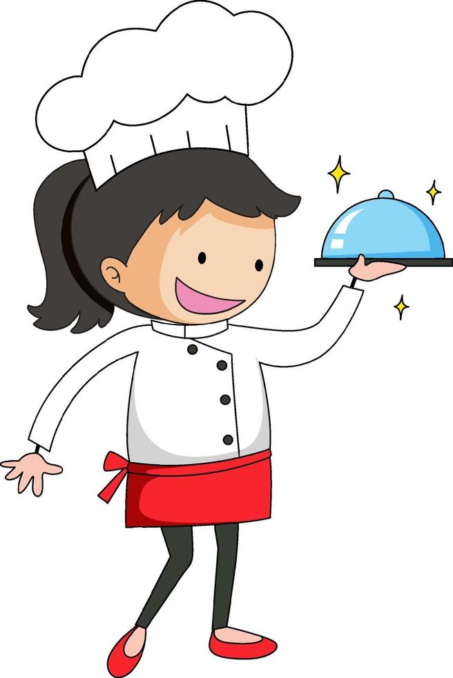 Little chef serving food cartoon character vector