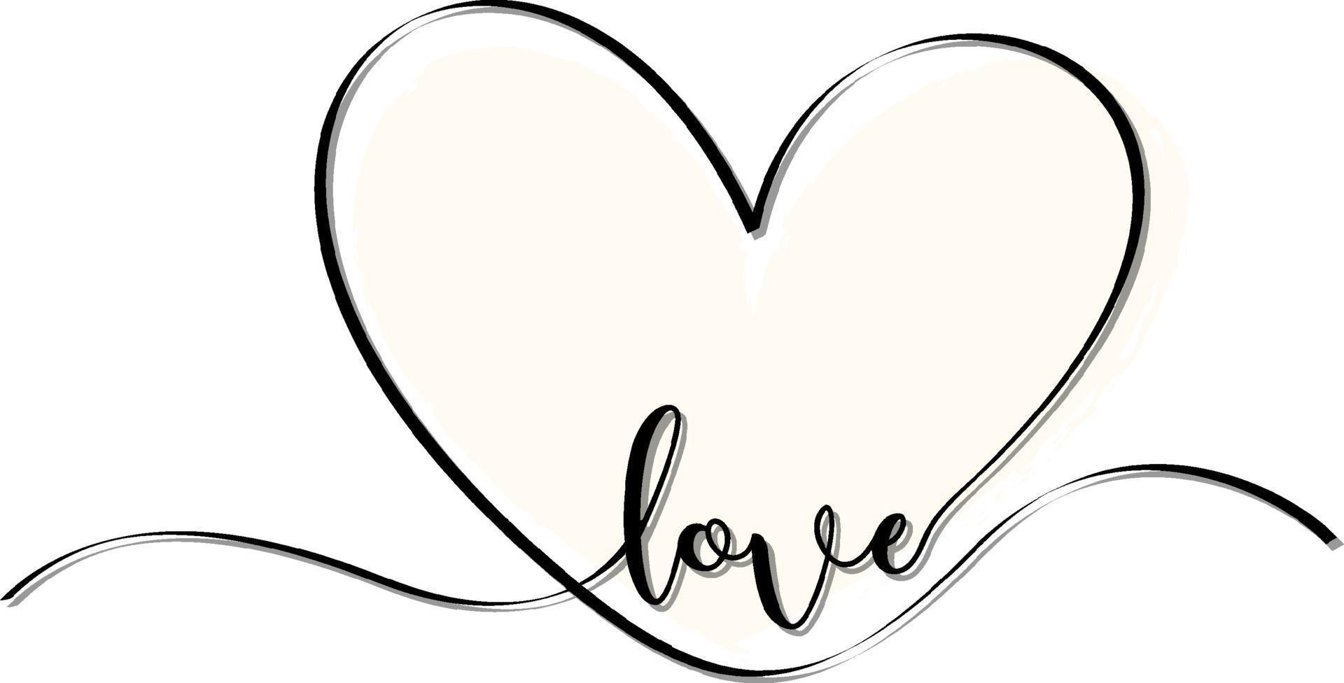 White heart hand drawn with love font vector