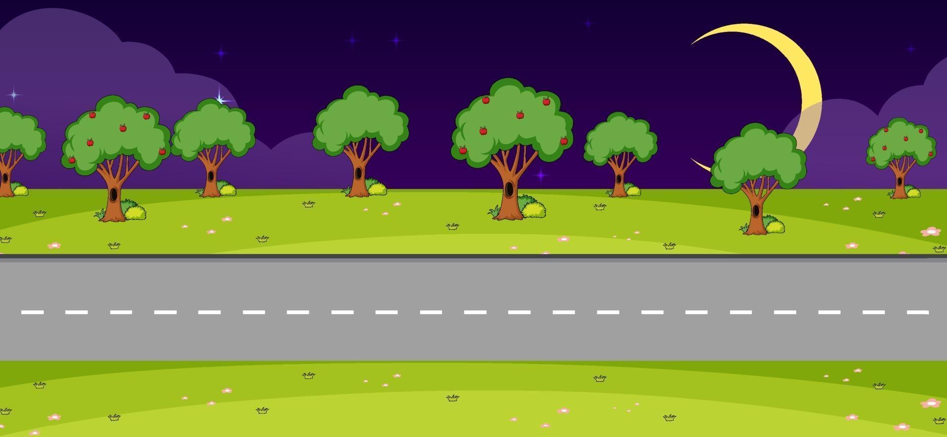 Empty park nature scene at night in simple style vector