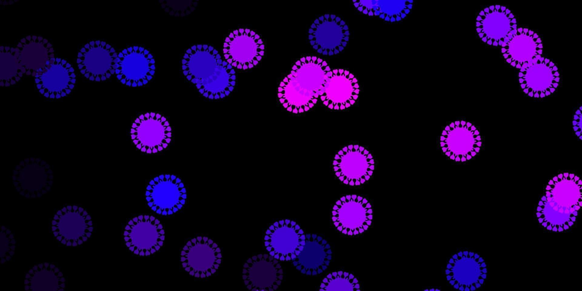 Dark purple, pink vector pattern with coronavirus elements.