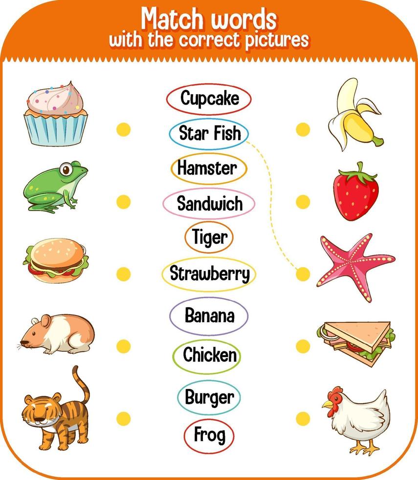 Match words with the correct pictures game for kids vector