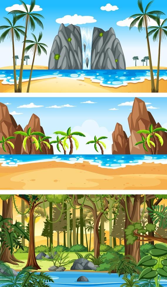 tres escenas horizontales de naturaleza diferente. vector