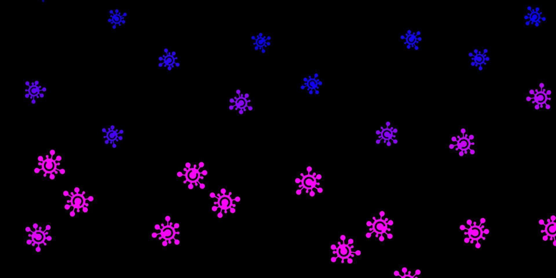 Dark purple, pink vector backdrop with virus symbols.