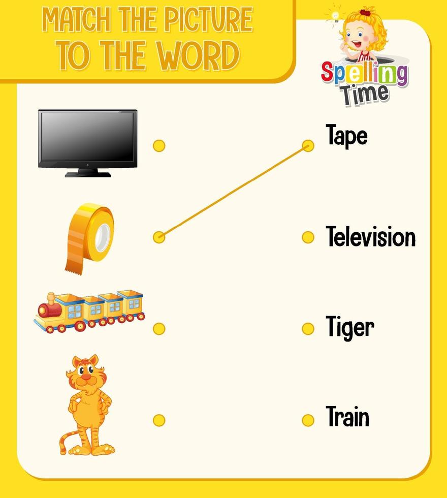 Match the picture to the word worksheet for children vector