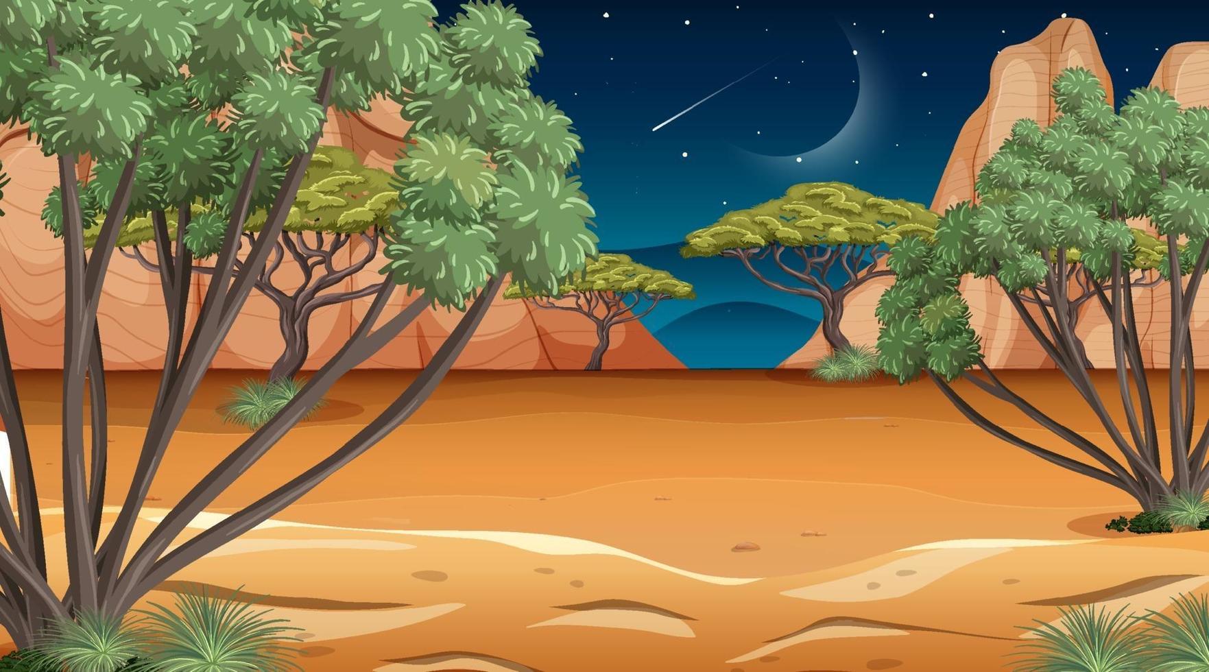 African Savanna forest landscape scene at night vector