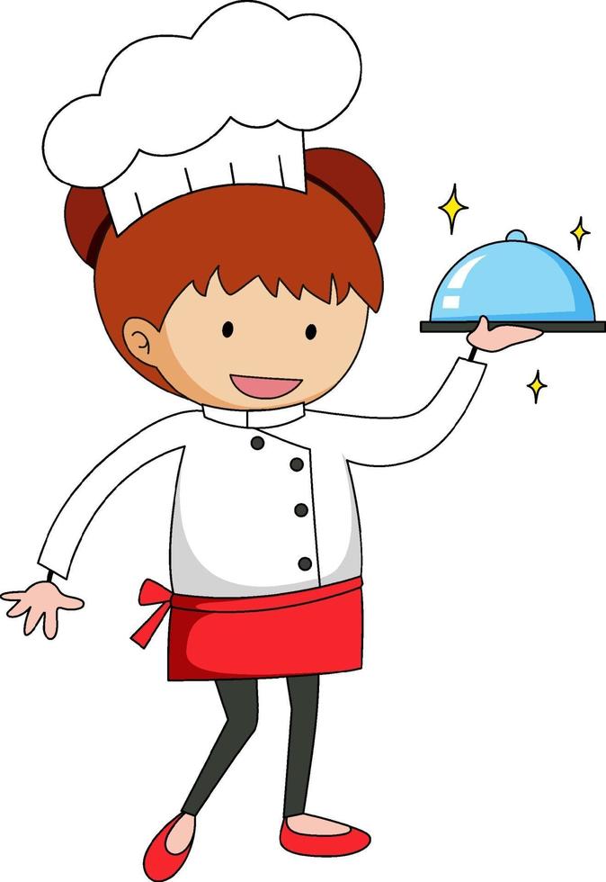 Little chef serving food cartoon character vector