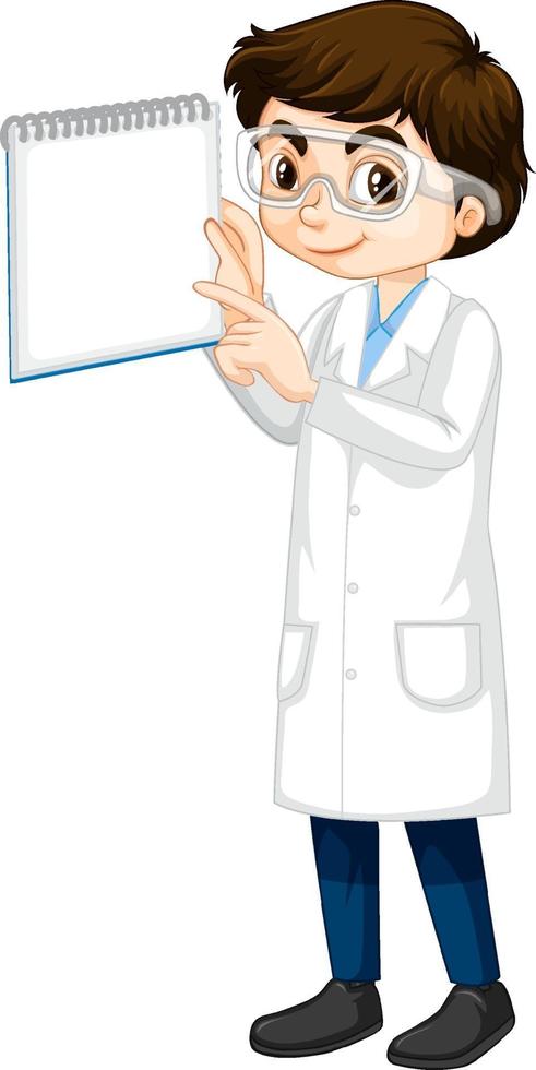 A boy cartoon character wearing laboratory coat vector