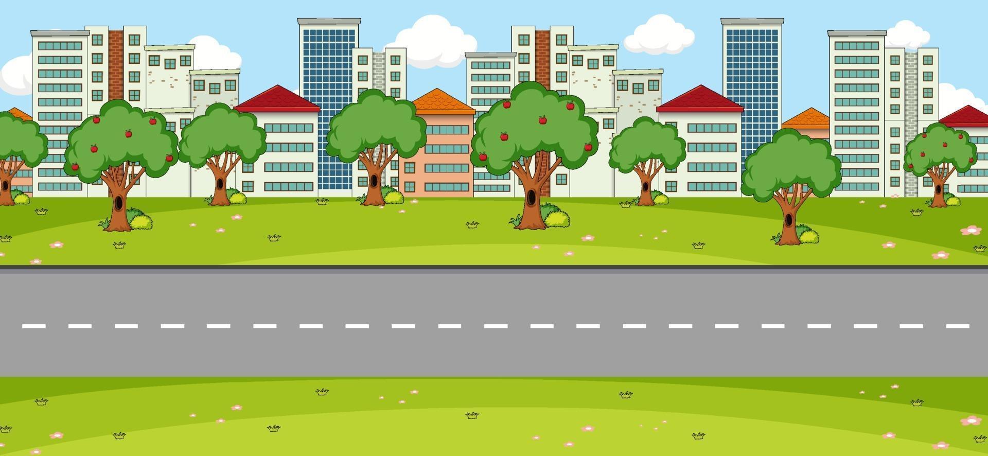 Escena del paisaje del parque vacío con la calle principal vector